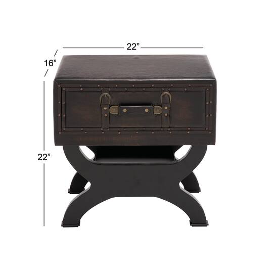 Brown Wood and Faux Leather Traditional Accent Table, 22" x 22" x 16"